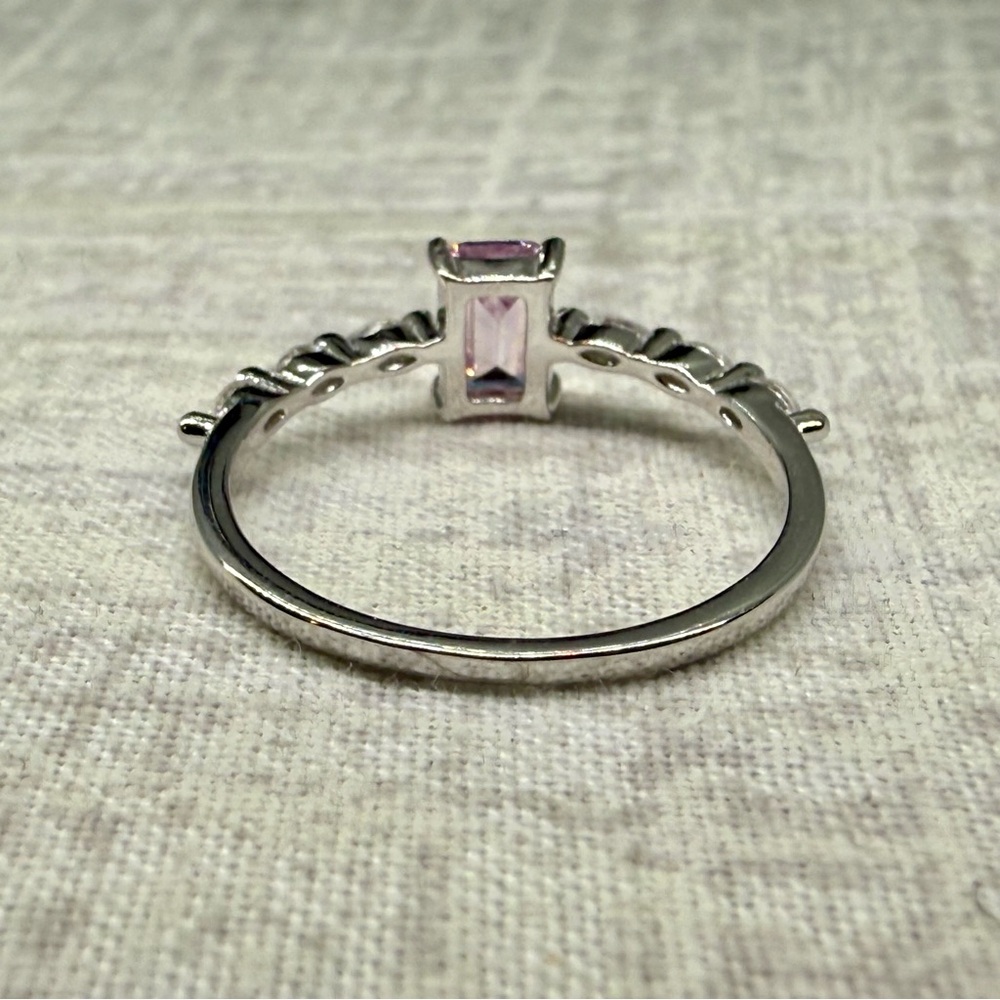 NWT Sterling Silver & Pink CZ Emerald Cut Ring, Size 7 - Picture 4 of 4